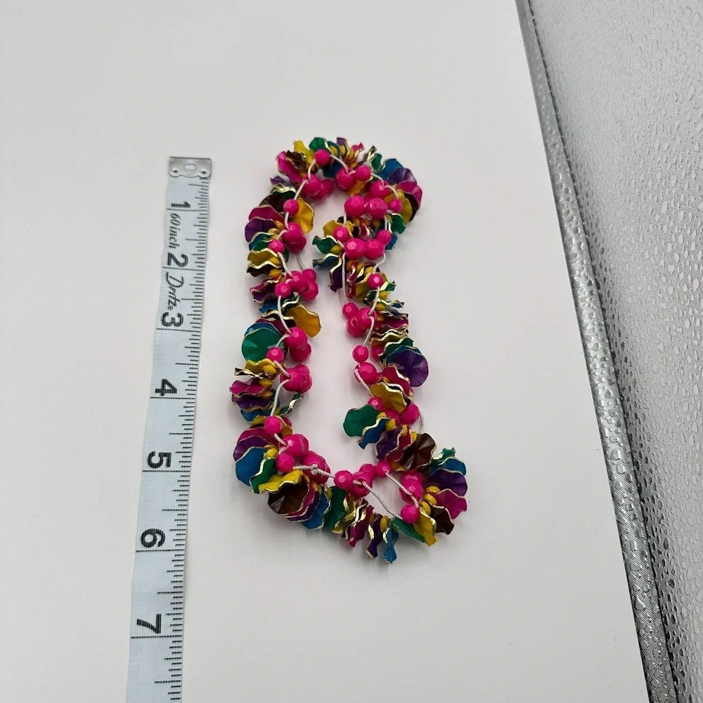 Vintage Multicolor Cluster Choker Necklace Pink Wavy Disc Beads Retro 80s Boho‎
